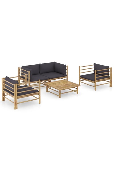 Concept Σετ επίπλων κήπου, 5 τεμάχια, σκούρα γκρι μαξιλάρια, Μπαμπού