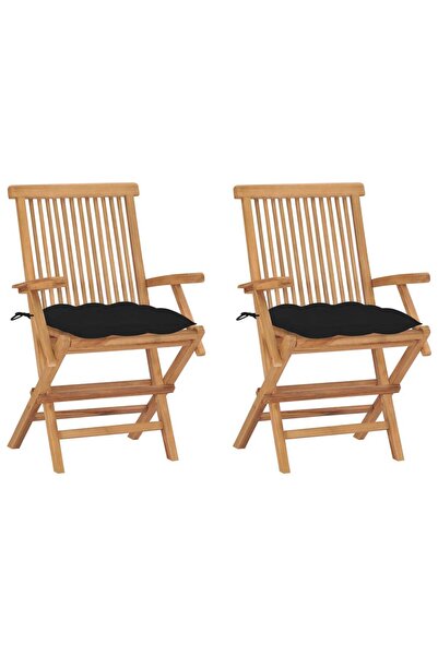 Concept Καρέκλες κήπου με μαξιλάρια, 2 τεμ., μαύρες, από μασίφ ξύλο τικ