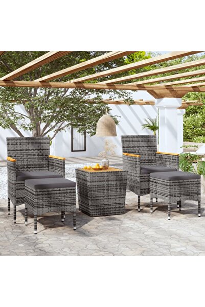 Concept Set mobilier bistro, 5 piese, gri, poliratan și lemn acacia