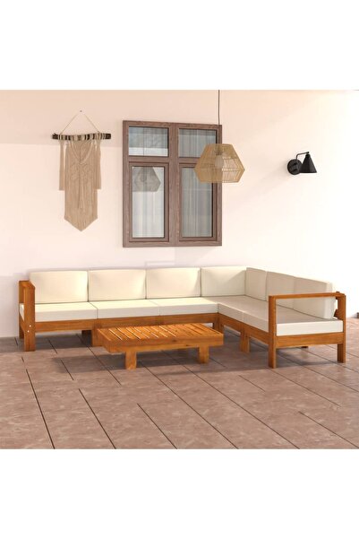 Concept Σετ επίπλων κήπου με λευκά/κρεμ μαξιλάρια, 7 τεμάχια, μασίφ ξύλο ακακίας