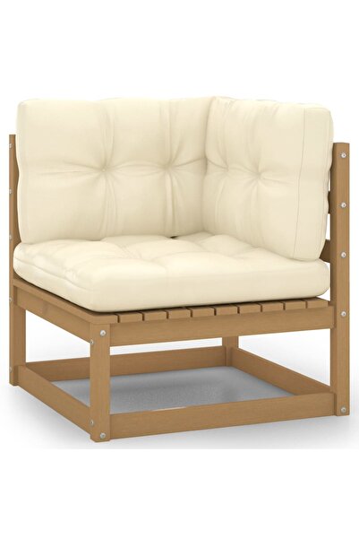 Concept Canapea colțar de grădină cu perne crem, lemn masiv de pin