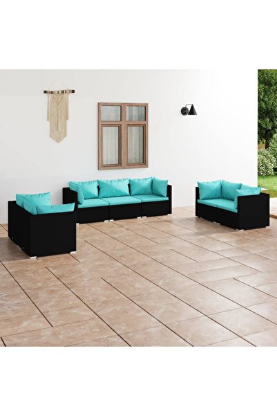 Concept Set mobilier de grădină cu perne, 7 piese, negru, poliratan