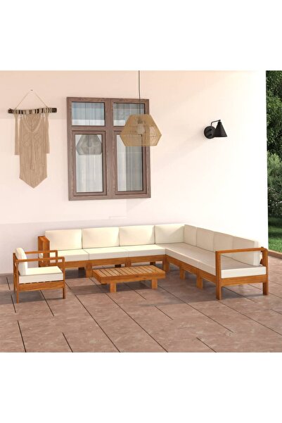 Concept Σετ επίπλων κήπου με Διακοσμητικό μαξιλάρι σε κρεμ λευκό χρώμα, 9 τεμ...