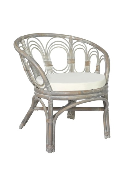 Concept Καρέκλα τραπεζαρίας με Μαξιλάρι, γκρι, rattan και Λινό