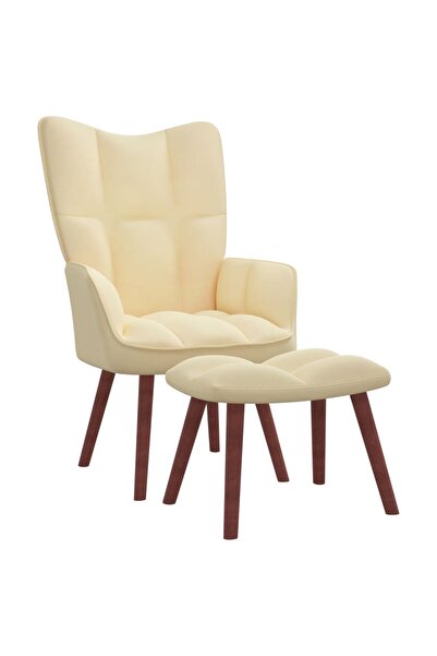 Concept Scaun de relaxare cu taburet, alb crem, catifea