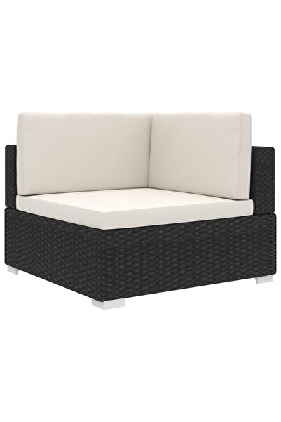 Concept Scaun modular de colț, 1 buc., negru, poliratan, cu perne