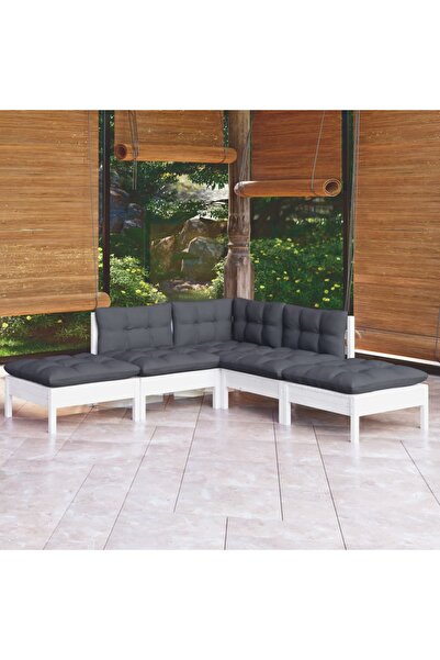 Concept Σετ επίπλων κήπου με μαξιλάρια, 5 τεμάχια, λευκό, μασίφ ξύλο πεύκου