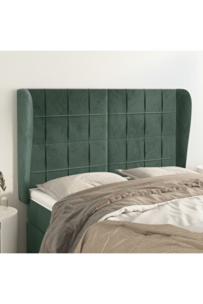 Concept Tăblie pat cu aripioare verde închis 147x23x118/128 cm catifea