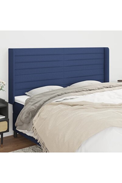 Concept Tăblie de pat cu aripioare, albastru, 203x16x118/128 cm, textil