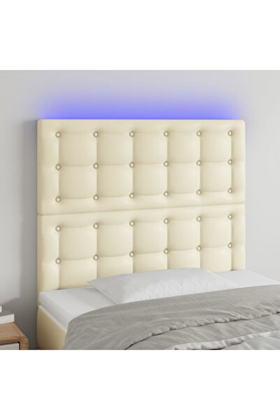 Concept Tăblie de pat cu LED, crem, 100x5x118/128 cm, piele ecologică
