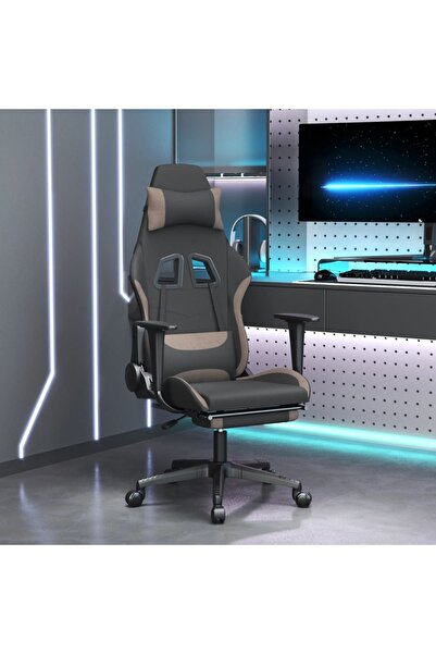Concept Scaun de gaming cu taburet, negru și gri taupe, textil