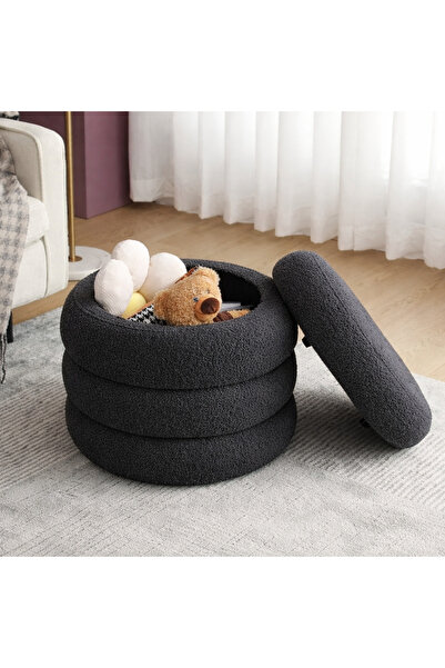 elissa home Bukle Puf 4 Boum , Teddy Kumaş , Saklama Alanlı , Sandıklı