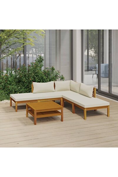 Concept Σετ επίπλων κήπου με κρεμ μαξιλάρια, 6 τεμάχια, μασίφ ξύλο ακακίας