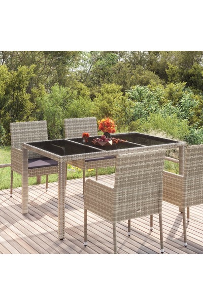 Concept Masă de grădină cu blat din sticlă gri, 150x90x75 cm, poliratan