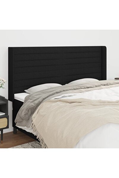 Concept Tăblie de pat cu aripioare, negru, 183x16x118/128 cm, textil