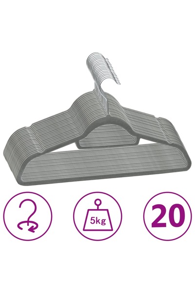 Concept Σετ 20 Αντιολισθητικό κρεμάστρων, γκρι, Βελούδο