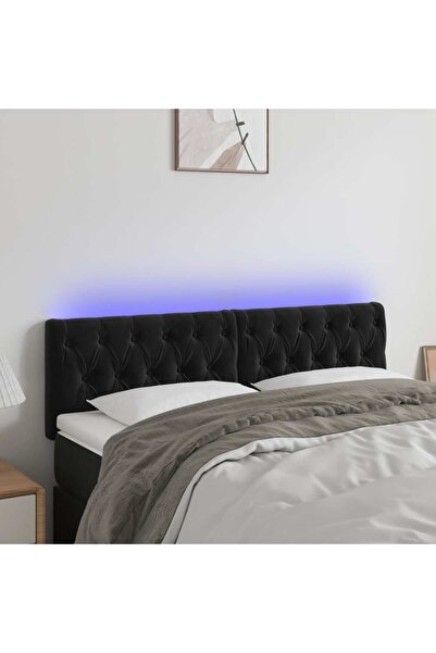 Concept Tăblie de pat cu LED, negru, 144x7x78/88 cm, catifea