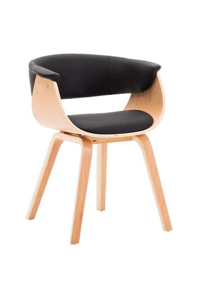 Concept Καρέκλα κουζίνας, μαύρη, καμπυλωτό ξύλο και οικολογικό Δερμάτινο