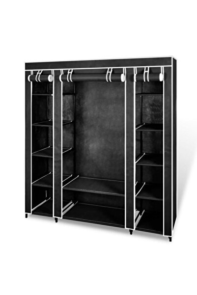 Concept Dulap material textil compartimente și tije 45x150x176 cm negru