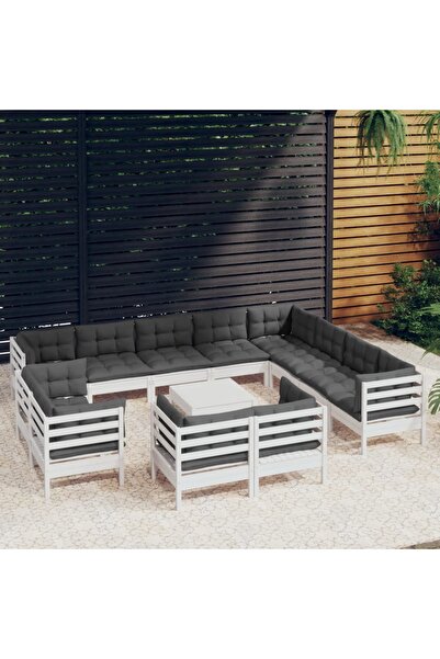 Concept Σετ επίπλων κήπου με μαξιλάρια, 13 τεμάχια, λευκό, μασίφ ξύλο πεύκου