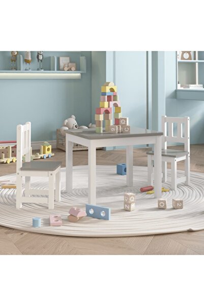 Concept Set masă&scaun pentru copii, 3 piese, alb și gri, MDF
