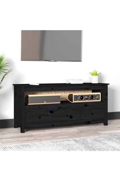 Concept Comodă TV, negru, 114x35x52 cm, lemn masiv de pin