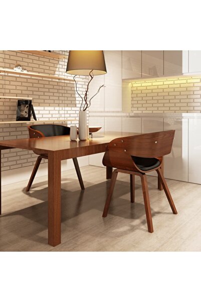 Concept Καρέκλες κουζίνας 2 τεμ., καφέ, καμπυλωτό ξύλο & οικολογικό Δερμάτινο