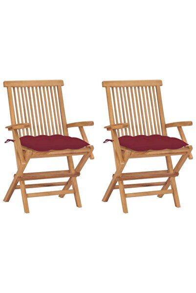 Concept Καρέκλες κήπου με μαξιλάρια, 2 τεμ., κόκκινο κρασί, μασίφ ξύλο τικ
