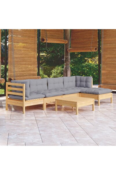 Concept Garden furniture set with gray cushions, 6 pieces, pine wood