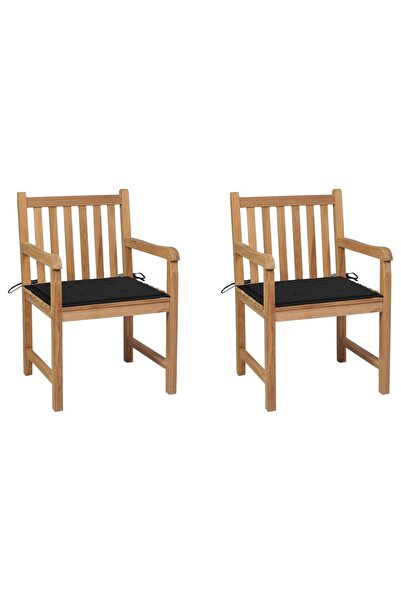 Concept Scaune de grădină cu perne negre, 2 buc., lemn masiv de tec