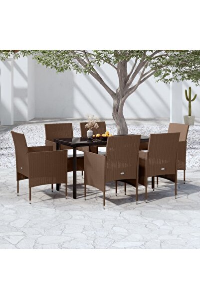 Concept Σετ επίπλων κήπου, με μαξιλάρια, 7 τεμάχια, καφέ και μαύρο