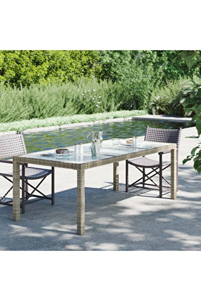 Concept Τραπέζι κήπου, μπεζ, 190x90x75cm από σκληρυμένο γυαλί και πολυρατάν