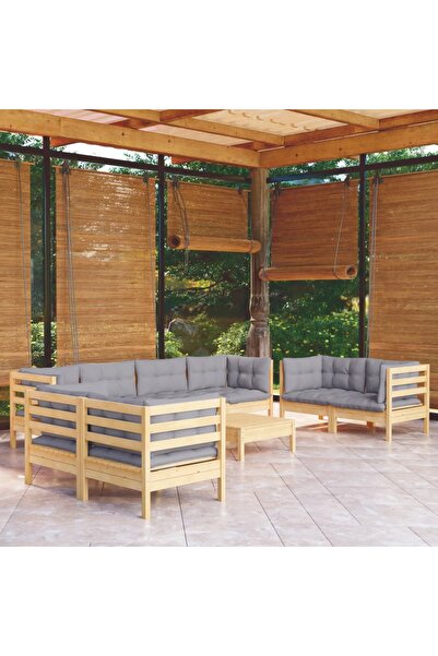 Concept Set mobilier grădină cu perne gri, 9 piese, lemn masiv pin