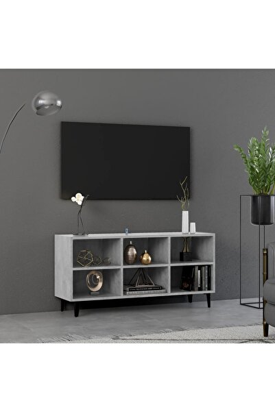 Concept Comodă TV cu picioare metalice, gri beton, 103,5x30x50 cm