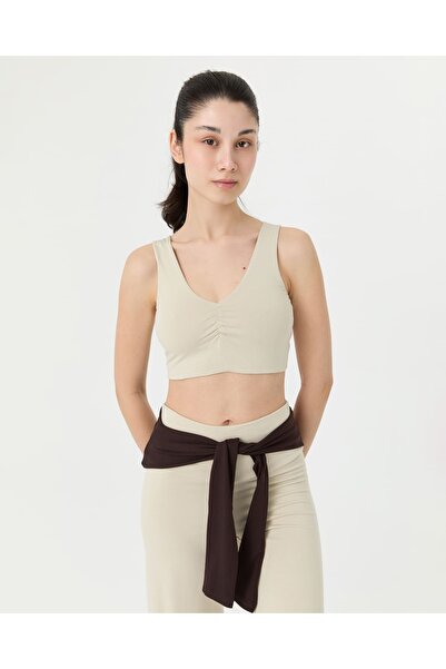 Ayma Active Sutien de yoga crem cu decolteu în V cu încrețituri