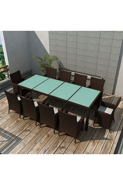 Concept Set mobilier de exterior cu perne, 11 piese, maro, poliratan