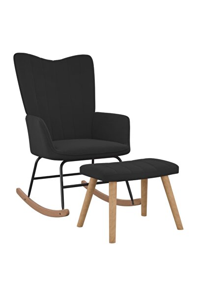 Concept Scaun balansoar cu taburet, negru, catifea