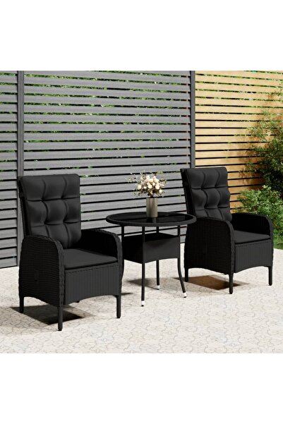 Concept Set mobilier bistro de grădină, 3 piese, negru, poliratan