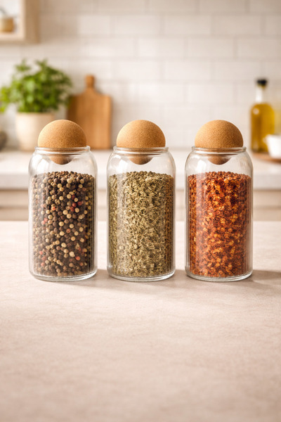 Kitchen Way Borosilicate Line Patterned 750ml 3-Piece Jar Set with Cork Lid K...