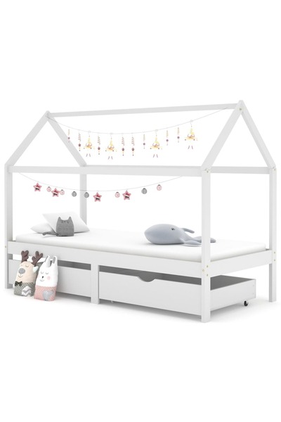 Concept Cadru de pat copii cu sertare alb 90 x 200 cm lemn masiv de pin