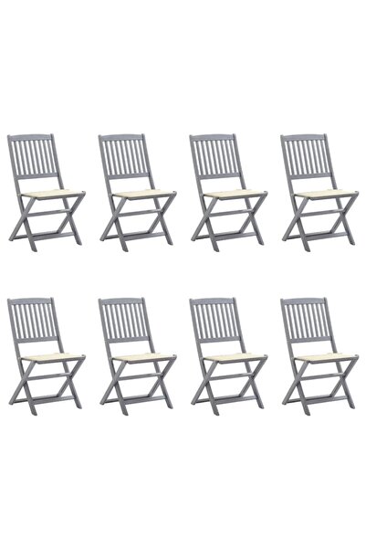 Concept Πτυσσόμενες καρέκλες εξωτερικού χώρου με μαξιλάρια, 8 τεμ., από μασίφ...