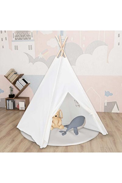 Concept Cort de copii teepee cu geantă piersică, alb, 120x120x150 cm,