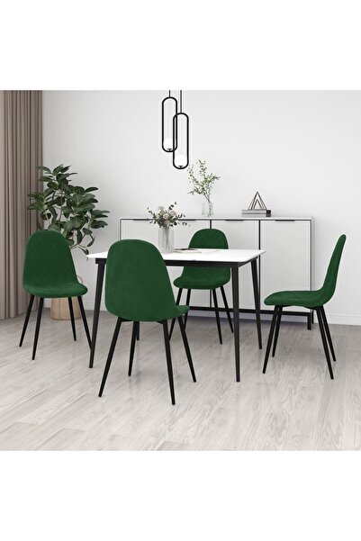 Concept Καρέκλες κουζίνας, 4 τεμ., σκούρο πράσινο, Βελούδο