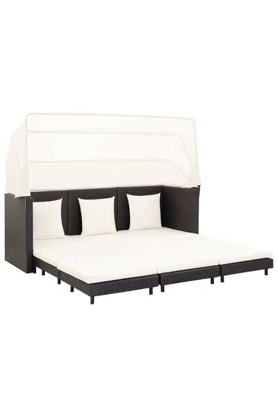 Concept Canapea extensibilă cu 3 locuri, cu acoperiș, negru, poliratan