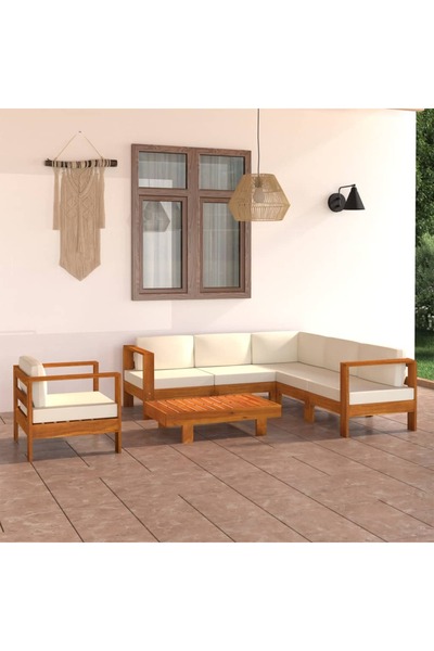 Concept Σετ επίπλων κήπου με λευκά/κρεμ μαξιλάρια, 7 τεμάχια, μασίφ ξύλο ακακίας
