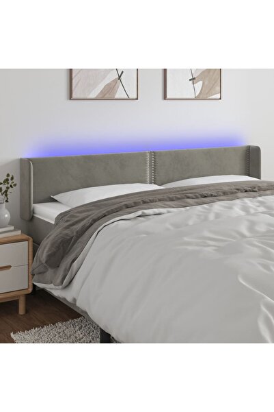 Concept Tăblie de pat cu LED, gri deschis, 203x16x78/88 cm, catifea