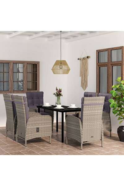 Concept Σετ επίπλων κήπου, με μαξιλάρια, 7 τεμάχια, γκρι και μαύρο