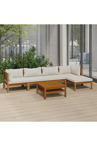 Concept Σετ επίπλων κήπου με κρεμ μαξιλάρια, 6 τεμάχια, μασίφ ξύλο ακακίας