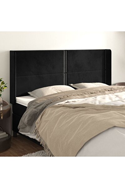 Concept Tăblie de pat cu aripioare, negru, 163x16x118/128 cm, catifea