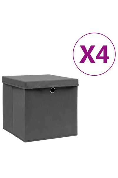 Concept Κουτιά αποθήκευσης με καπάκια, 4 τεμ., γκρι, 28x28x28 εκ.